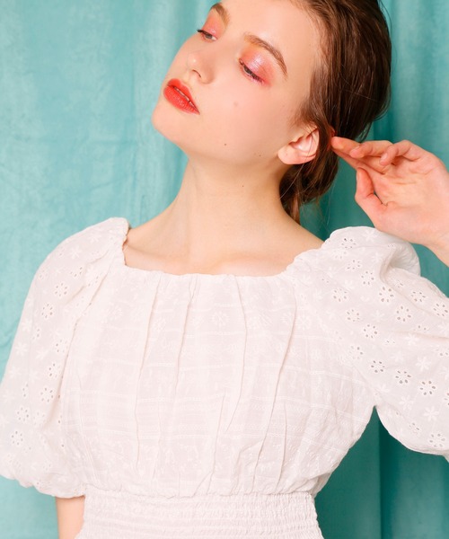 Seemi. byNICECLAUP（ シーミーバイナイスクラップ）の「コットンレースパフ袖ブラウス（シャツ/ブラウス・レディース・オフホワイト/ブラック/レッド・FREE）」の7枚目の写真