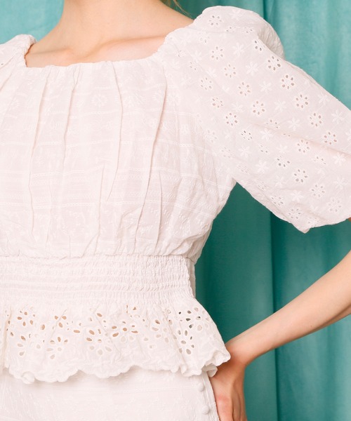 Seemi. byNICECLAUP（ シーミーバイナイスクラップ）の「コットンレースパフ袖ブラウス（シャツ/ブラウス・レディース・オフホワイト/ブラック/レッド・FREE）」の8枚目の写真