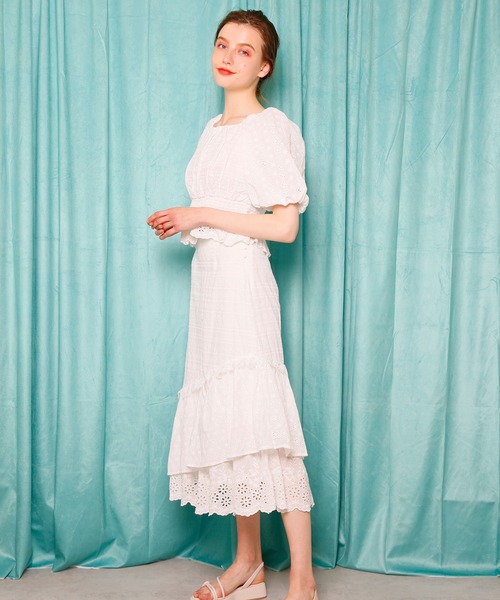 Seemi. byNICECLAUP（ シーミーバイナイスクラップ）の「コットンレースパフ袖ブラウス（シャツ/ブラウス・レディース・オフホワイト/ブラック/レッド・FREE）」の11枚目の写真