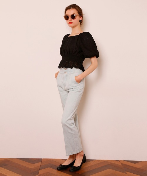 Seemi. byNICECLAUP（ シーミーバイナイスクラップ）の「コットンレースパフ袖ブラウス（シャツ/ブラウス・レディース・オフホワイト/ブラック/レッド・FREE）」の13枚目の写真