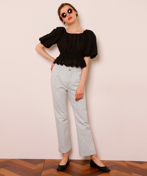 Seemi. byNICECLAUP（ シーミーバイナイスクラップ）の「コットンレースパフ袖ブラウス（シャツ/ブラウス・レディース・オフホワイト/ブラック/レッド・FREE）」の14枚目の写真