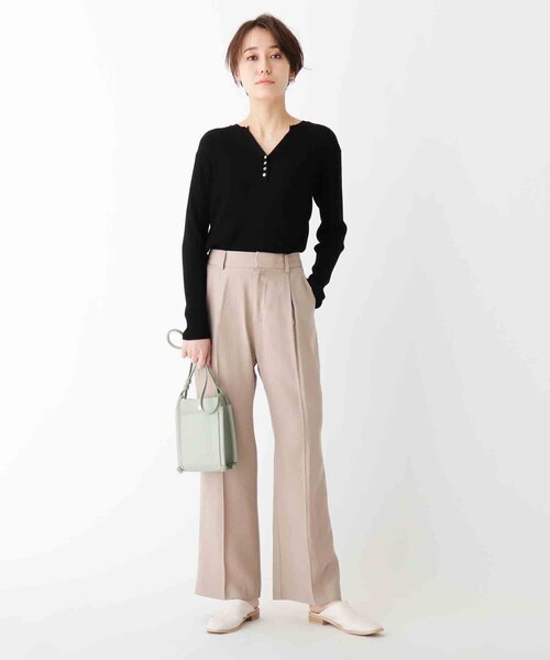 OPAQUE.CLIP（オペークドットクリップ）の「◆ファインゲージヴィスコース ランダムリブヘンリーネックニット【WEB限定サイズ】（ニット/セーター・レディース・ライトベージュ/オレンジ系9/ホワイト系/ガンメタ/ブラック・42/38/40）」の8枚目の写真