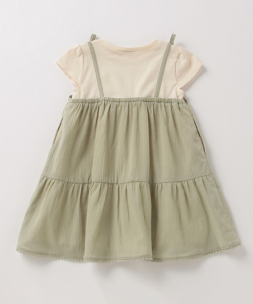 petit main（プティマイン）の「胸シャーリングドッキングワンピース（ワンピース・キッズ・ライトグリーン/ライトピンク・130cm/100cm/110cm/120cm/90cm/80ｃｍ）」の4枚目の写真