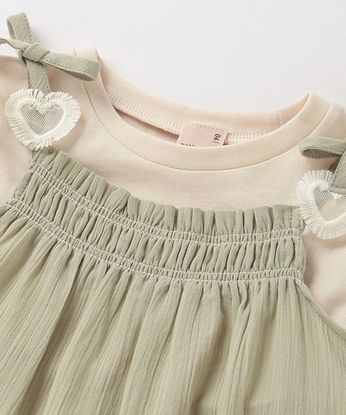 petit main（プティマイン）の「胸シャーリングドッキングワンピース（ワンピース・キッズ・ライトグリーン/ライトピンク・130cm/100cm/110cm/120cm/90cm/80ｃｍ）」の9枚目の写真