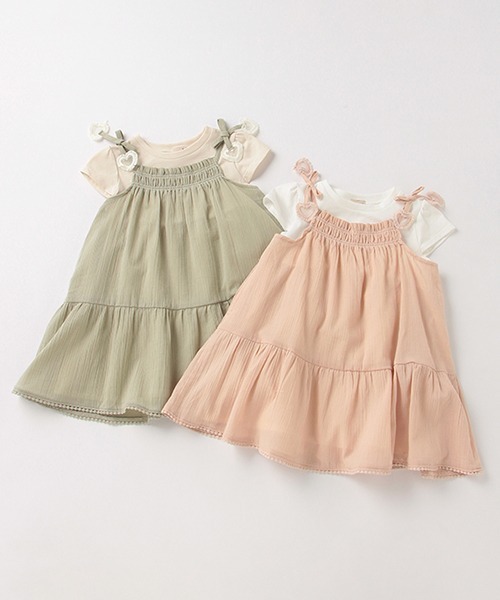 petit main（プティマイン）の「胸シャーリングドッキングワンピース（ワンピース・キッズ・ライトグリーン/ライトピンク・130cm/100cm/110cm/120cm/90cm/80ｃｍ）」の8枚目の写真
