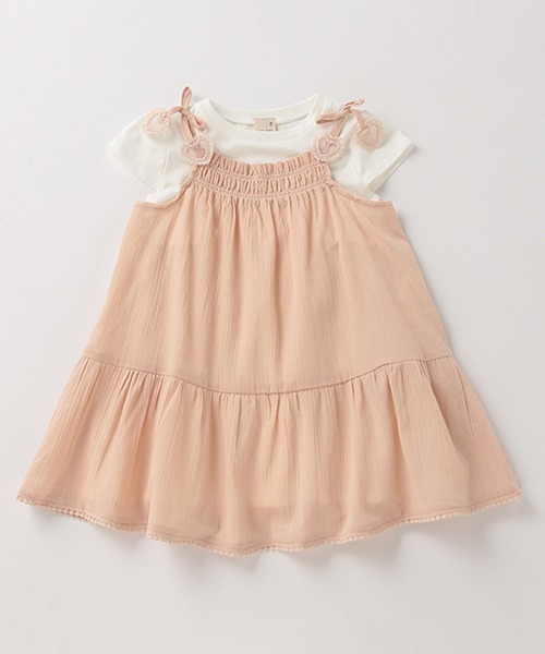 petit main（プティマイン）の「胸シャーリングドッキングワンピース（ワンピース・キッズ・ライトグリーン/ライトピンク・130cm/100cm/110cm/120cm/90cm/80ｃｍ）」の16枚目の写真