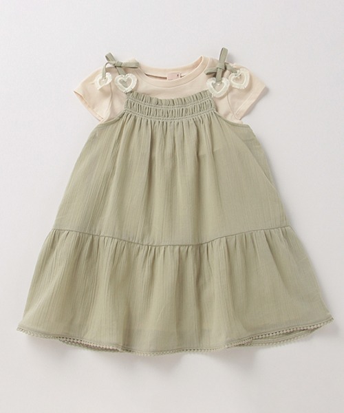 petit main（プティマイン）の「胸シャーリングドッキングワンピース（ワンピース・キッズ・ライトグリーン/ライトピンク・130cm/100cm/110cm/120cm/90cm/80ｃｍ）」の13枚目の写真