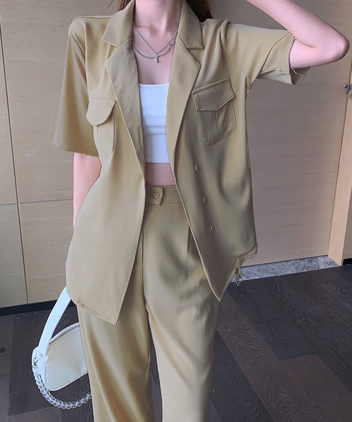 me+em select（ミームセレクト）の「【セットアップ】ウエストマークジャケット+タックワイドパンツ（セットアップ・レディース・ホワイト/ブラック/ベージュ/ブラウン/イエロー/ブルー系その他・M/L）」の22枚目の写真