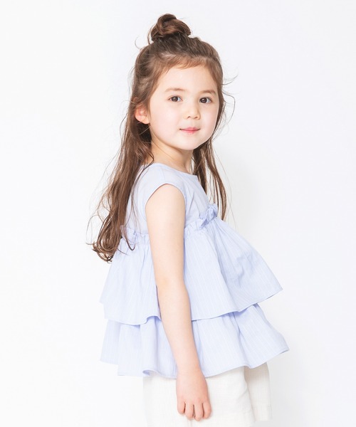 BRANSHES（ブランシェス）の「二段フリルチュニック（チュニック・キッズ・サックスブルー/ピンク・130cm/140cm/100cm/110cm/90cm/150cm/120cm）」の3枚目の写真