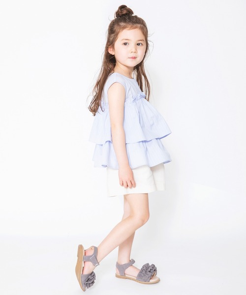 BRANSHES（ブランシェス）の「二段フリルチュニック（チュニック・キッズ・サックスブルー/ピンク・130cm/140cm/100cm/110cm/90cm/150cm/120cm）」の4枚目の写真