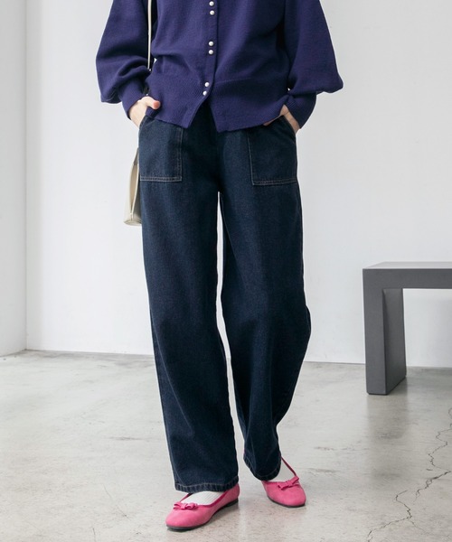 BONLECILL（ボンルシール）の「バルーンシルエット コットンツイル ベイカーイージーパンツ（デニムパンツ・レディース・ブラウン/ネイビー/オリーブ/オフホワイト/ブルー/ホワイト/ダークベージュ/ブラック・FREE）」の8枚目の写真