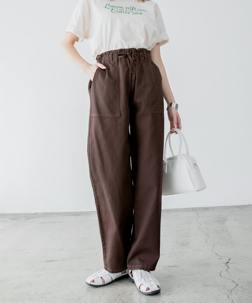BONLECILL（ボンルシール）の「バルーンシルエット コットンツイル ベイカーイージーパンツ（デニムパンツ・レディース・ブラウン/ネイビー/オリーブ/オフホワイト/ブルー/ホワイト/ダークベージュ/ブラック・FREE）」の5枚目の写真