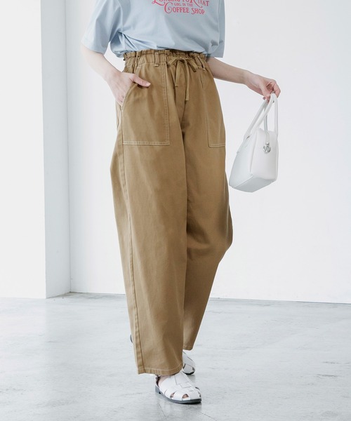 BONLECILL（ボンルシール）の「バルーンシルエット コットンツイル ベイカーイージーパンツ（デニムパンツ・レディース・ブラウン/ネイビー/オリーブ/オフホワイト/ブルー/ホワイト/ダークベージュ/ブラック・FREE）」の6枚目の写真