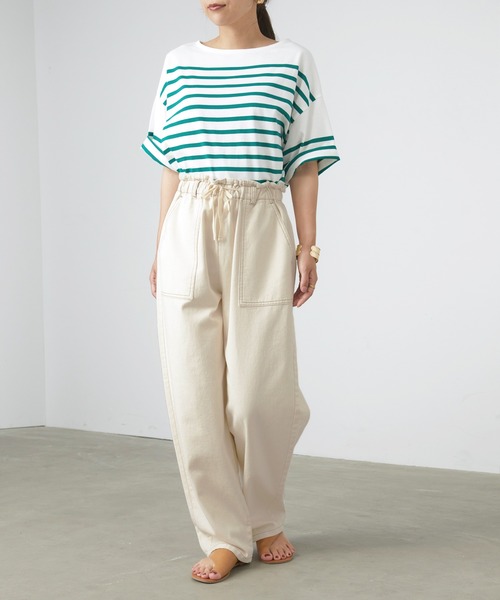 BONLECILL（ボンルシール）の「バルーンシルエット コットンツイル ベイカーイージーパンツ（デニムパンツ・レディース・ブラウン/ネイビー/オリーブ/オフホワイト/ブルー/ホワイト/ダークベージュ/ブラック・FREE）」の10枚目の写真