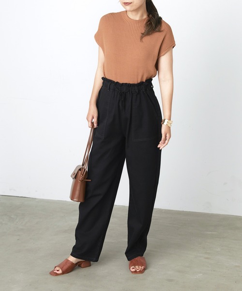 BONLECILL（ボンルシール）の「バルーンシルエット コットンツイル ベイカーイージーパンツ（デニムパンツ・レディース・ブラウン/ネイビー/オリーブ/オフホワイト/ブルー/ホワイト/ダークベージュ/ブラック・FREE）」の14枚目の写真