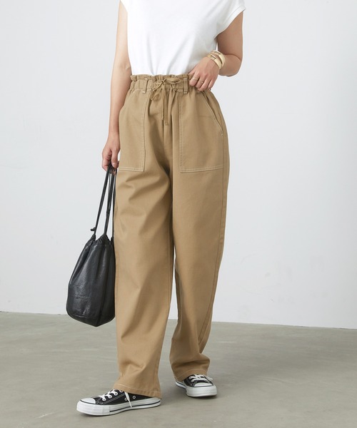 BONLECILL（ボンルシール）の「バルーンシルエット コットンツイル ベイカーイージーパンツ（デニムパンツ・レディース・ブラウン/ネイビー/オリーブ/オフホワイト/ブルー/ホワイト/ダークベージュ/ブラック・FREE）」の20枚目の写真