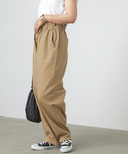 BONLECILL（ボンルシール）の「バルーンシルエット コットンツイル ベイカーイージーパンツ（デニムパンツ・レディース・ブラウン/ネイビー/オリーブ/オフホワイト/ブルー/ホワイト/ダークベージュ/ブラック・FREE）」の21枚目の写真