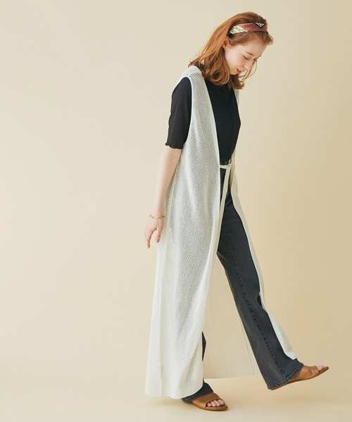 MADEMOISELLE ROPE'（マドモアゼル ロペ）の「【手洗い可】【前後2WAY】メッシュロングジレ（ベスト・レディース・ベージュ/オフホワイト・38）」の12枚目の写真