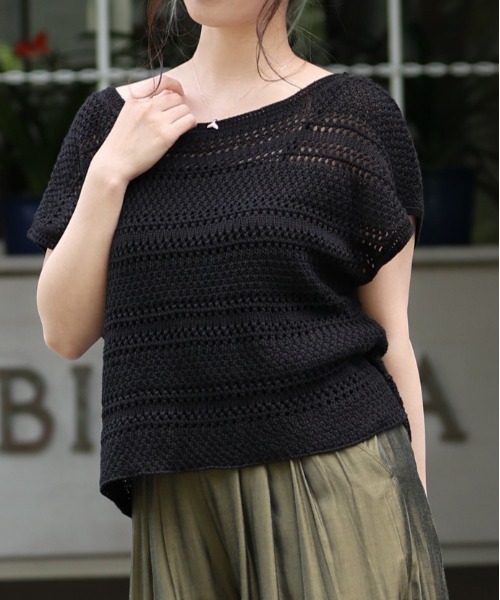 ARCANUM DESIGN（アルカナムデザイン）の「ARL 5G KNIT フレンチスリーブニット×キャミソール（ニット/セーター・レディース・ブラック/グレー/モカ/ベージュ・FREE）」の2枚目の写真