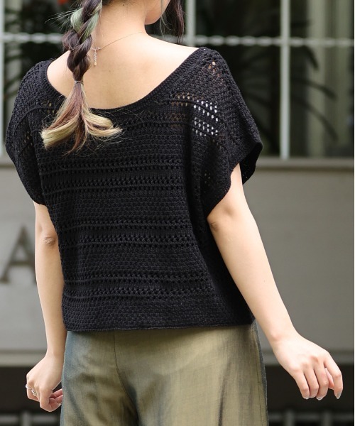 ARCANUM DESIGN（アルカナムデザイン）の「ARL 5G KNIT フレンチスリーブニット×キャミソール（ニット/セーター・レディース・ブラック/グレー/モカ/ベージュ・FREE）」の6枚目の写真