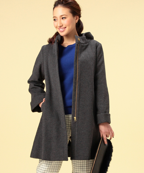 Demi-Luxe BEAMS（デミルクス ビームス）の「Demi-Luxe BEAMS / ウールモッサ フード付コート（その他アウター・レディース・ブラック/チャコールグレー/ベージュ・38/36）」の3枚目の写真