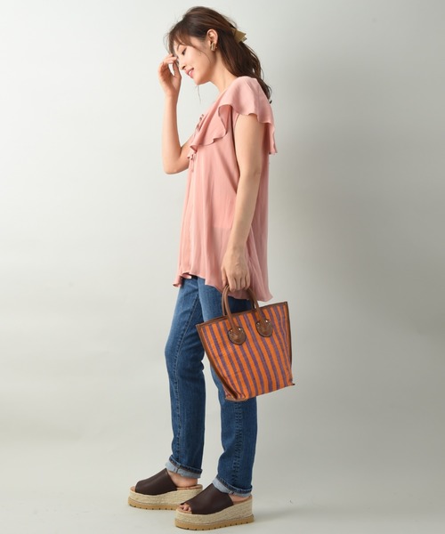 INTERPLANET（インタープラネット）の「アンティークサテンフリルブラウス（シャツ/ブラウス・レディース・ブラウン/オフホワイト/オレンジ・FREE）」の6枚目の写真