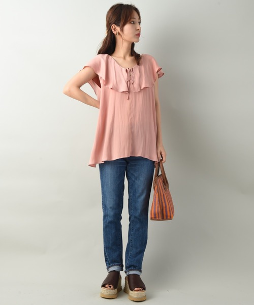 INTERPLANET（インタープラネット）の「アンティークサテンフリルブラウス（シャツ/ブラウス・レディース・ブラウン/オフホワイト/オレンジ・FREE）」の18枚目の写真