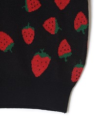 ワンダフルワールド いちごモチーフ 手編み風 苺 ニット セーター 黒×ボーダー ワンダフルワールド いちごモチーフ 手編み風 苺 ニット