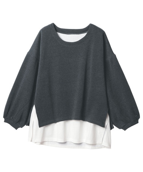 RANAN(ラナン)の「裏起毛レイヤード風プルオーバー(Tシャツ/カットソー・レディース・ブラック/カーキ/グレー・L/M/LL/3L)」の5枚目の写真