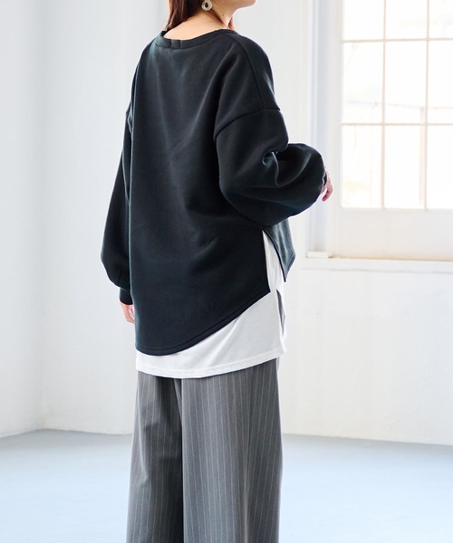 RANAN(ラナン)の「裏起毛レイヤード風プルオーバー(Tシャツ/カットソー・レディース・ブラック/カーキ/グレー・L/M/LL/3L)」の8枚目の写真