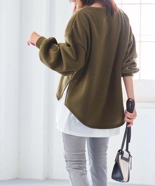RANAN(ラナン)の「裏起毛レイヤード風プルオーバー(Tシャツ/カットソー・レディース・ブラック/カーキ/グレー・L/M/LL/3L)」の14枚目の写真