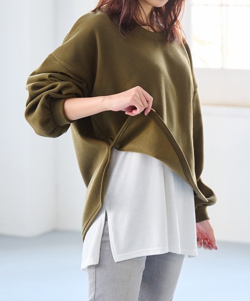 RANAN(ラナン)の「裏起毛レイヤード風プルオーバー(Tシャツ/カットソー・レディース・ブラック/カーキ/グレー・L/M/LL/3L)」の17枚目の写真