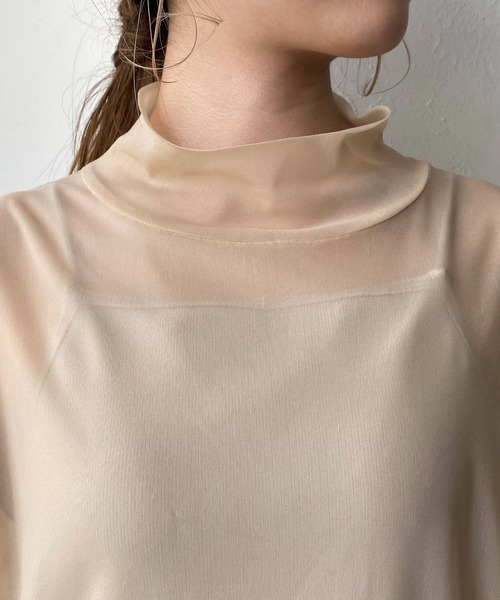 CAPRICIEUX LE'MAGE（カプリシューレマージュ）の「シアーハイネックTシャツ（Tシャツ/カットソー・レディース・ブラック/ベージュ・FREE）」の9枚目の写真
