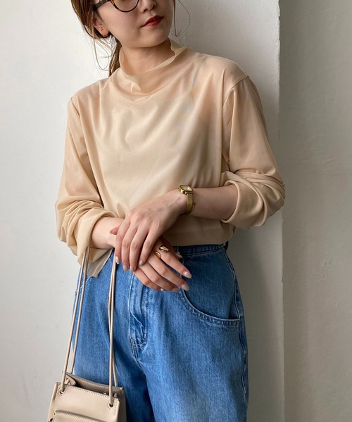 CAPRICIEUX LE'MAGE（カプリシューレマージュ）の「シアーハイネックTシャツ（Tシャツ/カットソー・レディース・ブラック/ベージュ・FREE）」の13枚目の写真