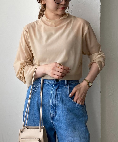 CAPRICIEUX LE'MAGE（カプリシューレマージュ）の「シアーハイネックTシャツ（Tシャツ/カットソー・レディース・ブラック/ベージュ・FREE）」の7枚目の写真