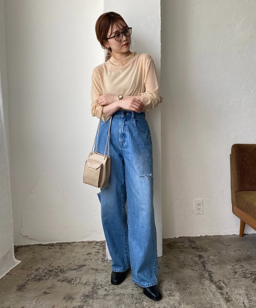 CAPRICIEUX LE'MAGE（カプリシューレマージュ）の「シアーハイネックTシャツ（Tシャツ/カットソー・レディース・ブラック/ベージュ・FREE）」の16枚目の写真