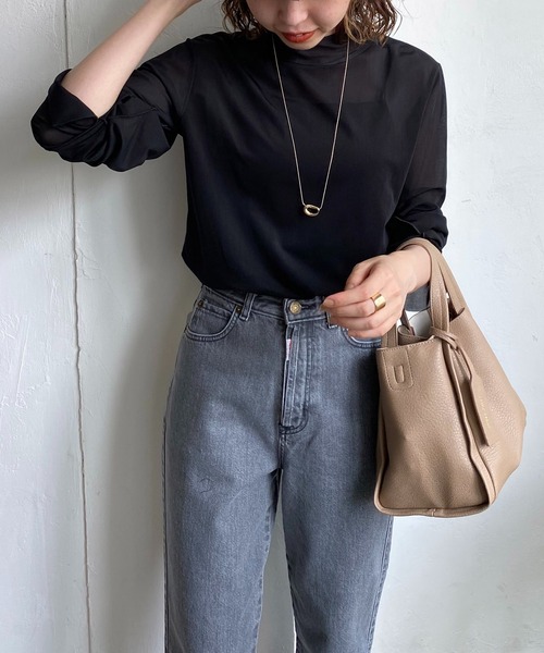 CAPRICIEUX LE'MAGE（カプリシューレマージュ）の「シアーハイネックTシャツ（Tシャツ/カットソー・レディース・ブラック/ベージュ・FREE）」の5枚目の写真