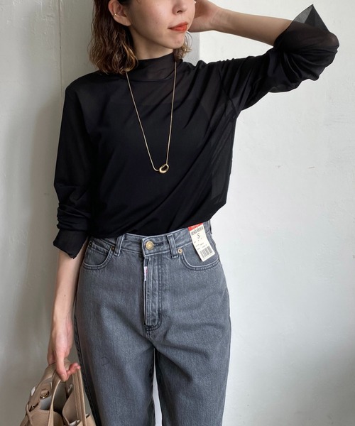 CAPRICIEUX LE'MAGE（カプリシューレマージュ）の「シアーハイネックTシャツ（Tシャツ/カットソー・レディース・ブラック/ベージュ・FREE）」の8枚目の写真