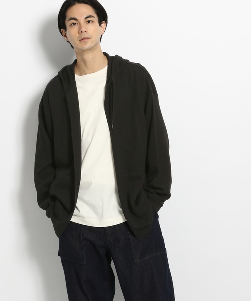 niko and...（ニコアンド）の「ハニカムメッシュフーディガン（カーディガン/ボレロ・メンズ・ブラック/オレンジ/アイボリー・MEDIUM/LARGE）」の4枚目の写真