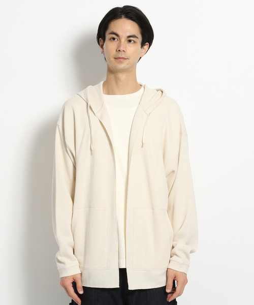 niko and...（ニコアンド）の「ハニカムメッシュフーディガン（カーディガン/ボレロ・メンズ・ブラック/オレンジ/アイボリー・MEDIUM/LARGE）」の7枚目の写真