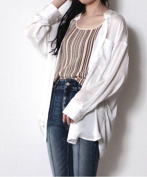 one way（ワンウェイ）の「【oneway】リボン付きビンテージサテンシャツ（シャツ/ブラウス・レディース・ホワイト/ライトグレー/パープル・FREE）」の6枚目の写真