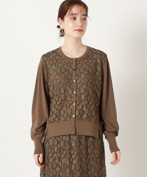 NOLLEY’S Sophi（ノーリーズソフィ）の「アニマルレース柄クルーネックカーディガン（カーディガン/ボレロ・レディース・ブラック/ブラウン・38/36）」の5枚目の写真