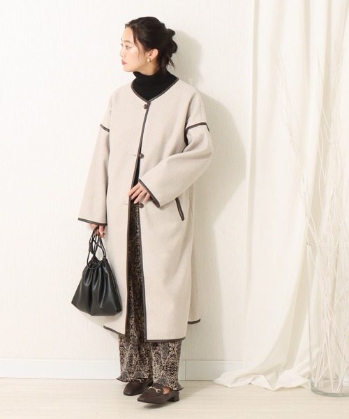 libelle more(リベル モア)の「ダブルフェイスパイピングコート(ノーカラーコート・レディース・ブラック/モカ/グレイッシュベージュ・M/L)」の19枚目の写真
