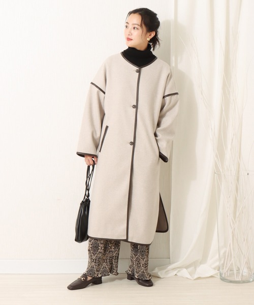 libelle more(リベル モア)の「ダブルフェイスパイピングコート(ノーカラーコート・レディース・ブラック/モカ/グレイッシュベージュ・M/L)」の9枚目の写真