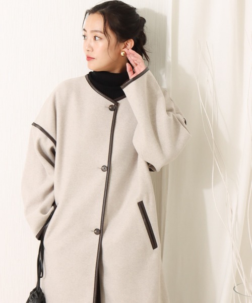 libelle more(リベル モア)の「ダブルフェイスパイピングコート(ノーカラーコート・レディース・ブラック/モカ/グレイッシュベージュ・M/L)」の13枚目の写真