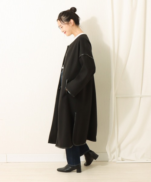 libelle more(リベル モア)の「ダブルフェイスパイピングコート(ノーカラーコート・レディース・ブラック/モカ/グレイッシュベージュ・M/L)」の21枚目の写真