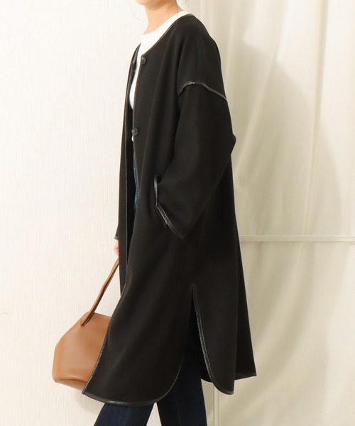 libelle more(リベル モア)の「ダブルフェイスパイピングコート(ノーカラーコート・レディース・ブラック/モカ/グレイッシュベージュ・M/L)」の17枚目の写真