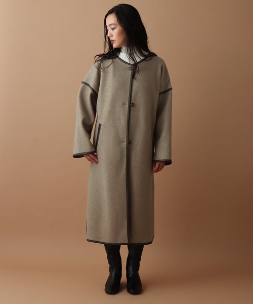 libelle more(リベル モア)の「ダブルフェイスパイピングコート(ノーカラーコート・レディース・ブラック/モカ/グレイッシュベージュ・M/L)」の11枚目の写真