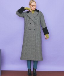 INella(イネラ)】カラーブロックロングコートを使った人気ファッション 