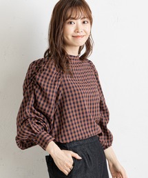 《WEB限定》パワショルギンガムチェックブラウス